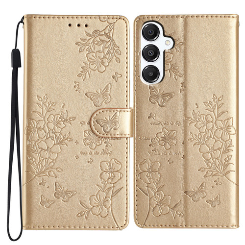 Samsung Galaxy A26 5G Butterflies and Flowers Leather Phone Case - Gold
