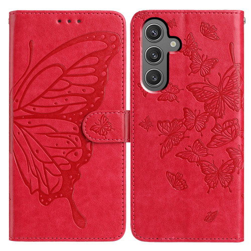 Samsung Galaxy A26 5G Butterfly Flutter Pattern Embossed Leather Phone Case - Red