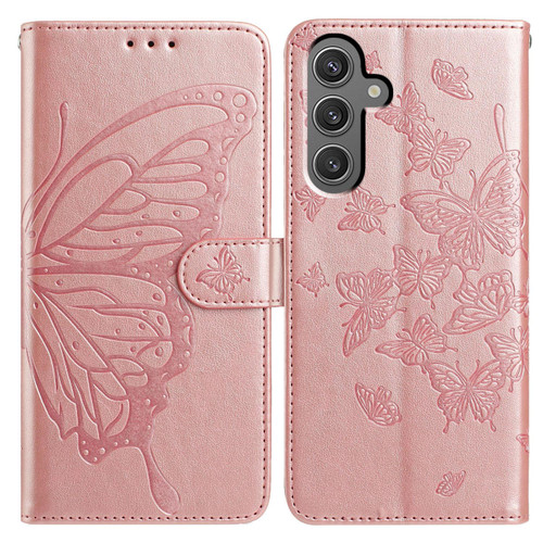 Samsung Galaxy A26 5G Butterfly Flutter Pattern Embossed Leather Phone Case - Rose Gold