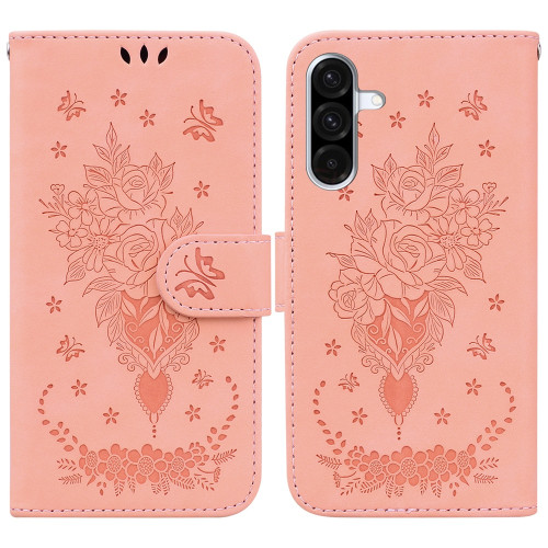 Samsung Galaxy A26 5G Butterfly Rose Embossed Leather Phone Case - Pink