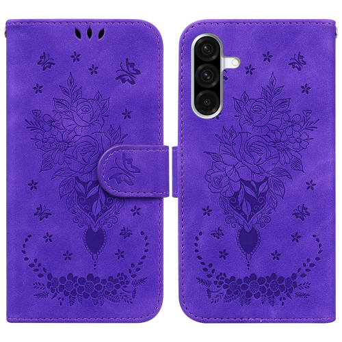 Samsung Galaxy A26 5G Butterfly Rose Embossed Leather Phone Case - Purple
