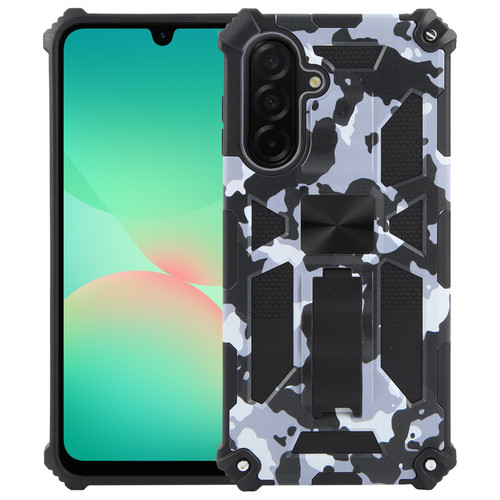 Samsung Galaxy A26 5G Camouflage Armor Kickstand TPU Hybrid PC Magnetic Phone Case - Grey Samsung Galaxy A26 5G Camouflage Armor Kickstand TPU Hybrid PC Magnetic Phone Case - Grey