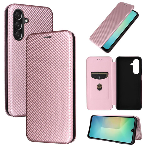 Samsung Galaxy A26 5G Carbon Fiber Texture Flip Leather Phone Case - Pink