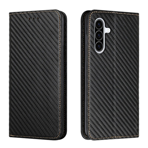 Samsung Galaxy A26 5G Carbon Fiber Texture Magnetic Flip Leather Phone Case - Black