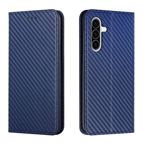 Samsung Galaxy A26 5G Carbon Fiber Texture Magnetic Flip Leather Phone Case - Blue