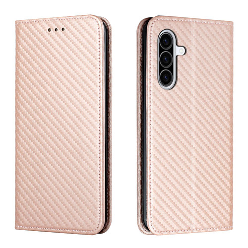 Samsung Galaxy A26 5G Carbon Fiber Texture Magnetic Flip Leather Phone Case - Rose Gold
