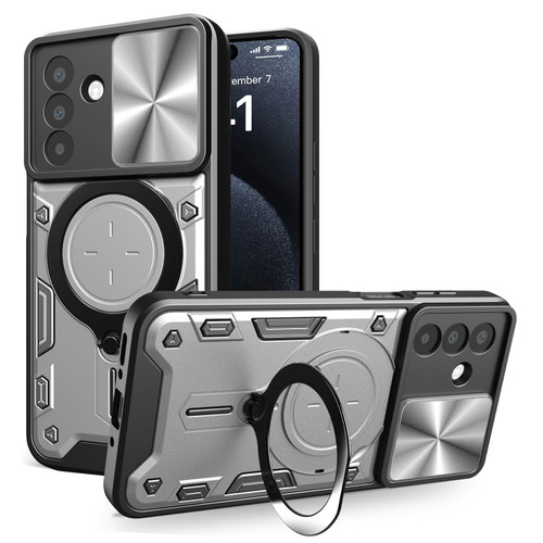 Samsung Galaxy A26 5G CD Texture Sliding Camshield Magnetic Holder Phone Case - Silver
