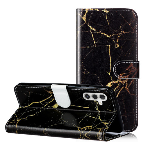 Samsung Galaxy A26 5G Colored Drawing Marble Pattern Leather Phone Case - Black Gold Marble