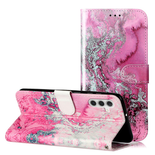 Samsung Galaxy A26 5G Colored Drawing Marble Pattern Leather Phone Case - Pink Seawater