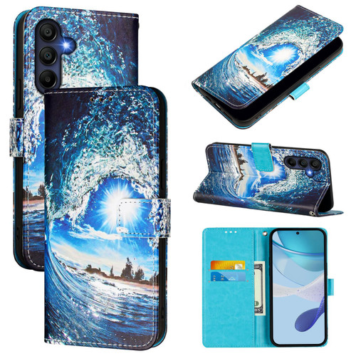 Samsung Galaxy A26 5G Colored Drawing Pattern Plain Weave Leather Phone Case - Waves And Sun