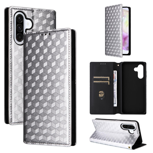 Samsung Galaxy A26 5G Cubic Grid Texture Flip Leather Phone Case - Silver