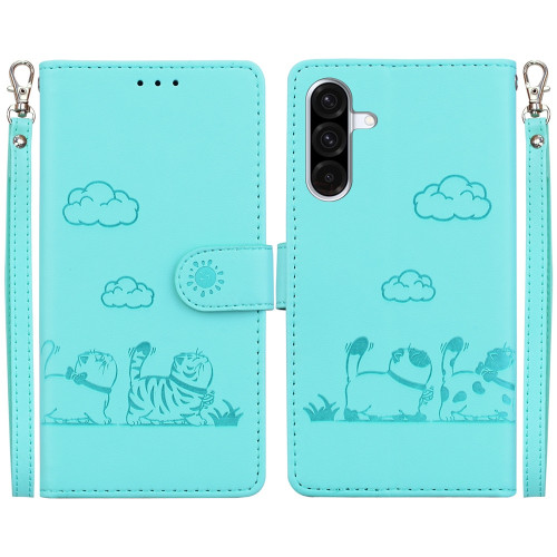 Samsung Galaxy A26 5G Cute Cats RFID Leather Phone Case - Green