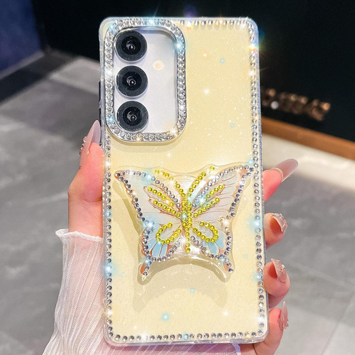Samsung Galaxy A26 5G Diamond Glitter Butterfly Holder Phone Case - Light Yellow