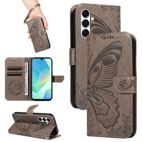 Samsung Galaxy A26 5G Global Swallowtail Butterfly Embossed Leather Phone Case - Grey