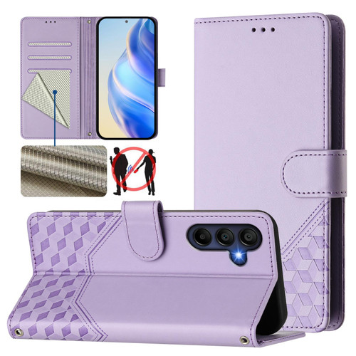 Samsung Galaxy A26 5G Honeycomb Embossing RFID Leather Phone Case - Light Purple