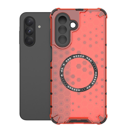 Samsung Galaxy A26 5G Honeycomb Magnetic Ring Shockproof Phone Case - Red