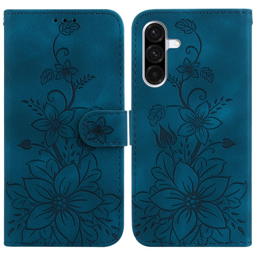Samsung Galaxy A26 5G Lily Embossed Leather Phone Case - Dark Blue