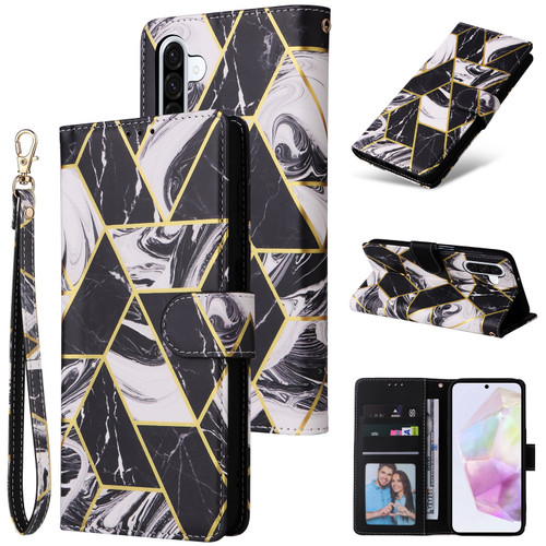 Samsung Galaxy A26 5G Marble Bronzing Stitching Leather Phone Case - Black