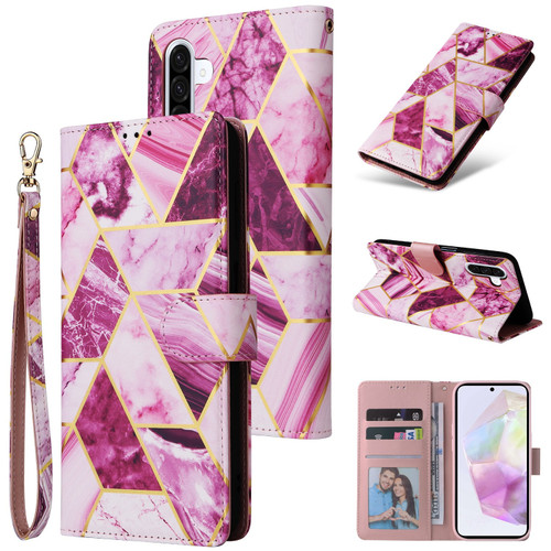 Samsung Galaxy A26 5G Marble Bronzing Stitching Leather Phone Case - Purple