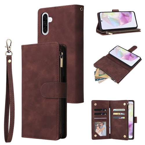 Samsung Galaxy A26 5G Multifunctional Frosted Zipper Wallet Leather Phone Case - Coffee