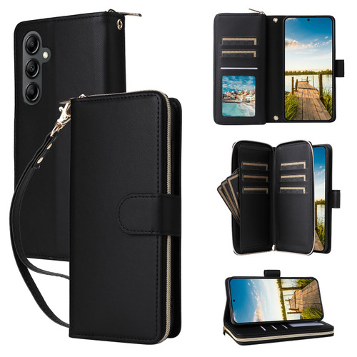 Samsung Galaxy A26 5G Nine-card Slots Zipper Wallet Bag Leather Phone Case - Black
