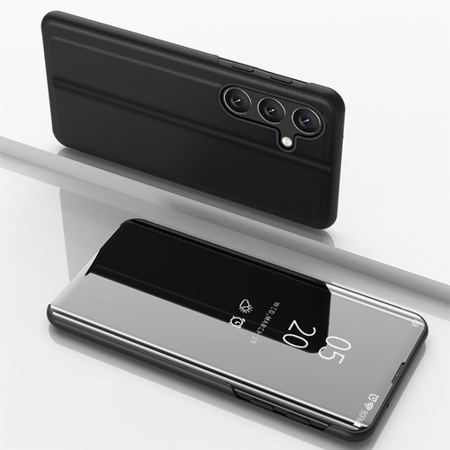 Samsung Galaxy A26 5G Plated Mirror Horizontal Flip Leather Phone Case with Holder - Black