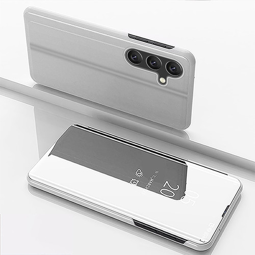 Samsung Galaxy A26 5G Plated Mirror Horizontal Flip Leather Phone Case with Holder - Silver