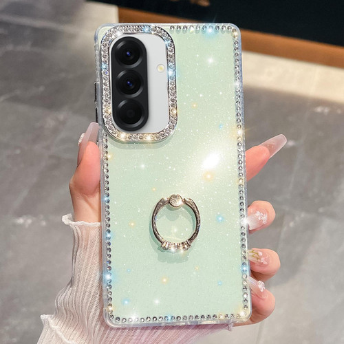 Samsung Galaxy A26 5G Rhinestone Glitter TPU Ring Holder Anti-fall Phone Case - Light Green
