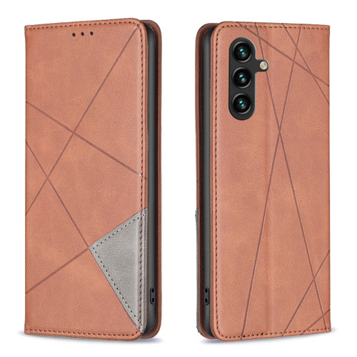 Samsung Galaxy A26 5G Rhombus Texture Magnetic Leather Phone Case - Brown