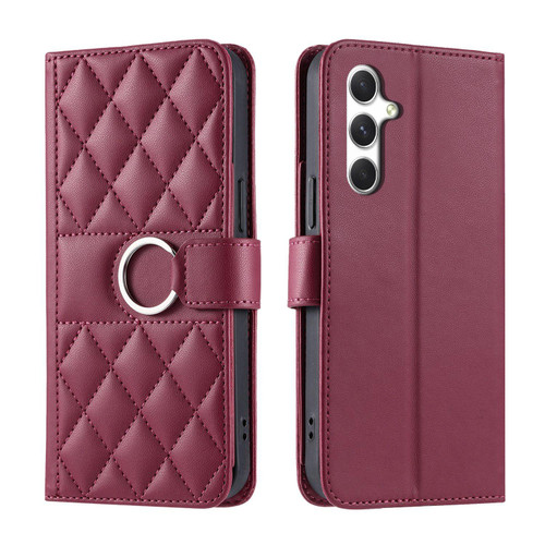 Samsung Galaxy A26 5G Ring Buckle Rhombic Leather Phone Case - Red