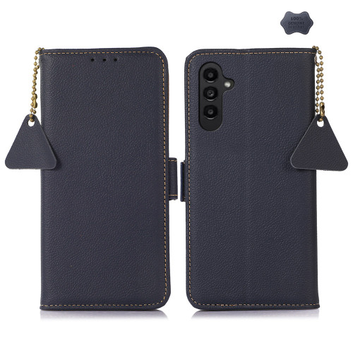 Samsung Galaxy A26 5G Side-Magnetic TJ Genuine Leather RFID Phone Case - Blue