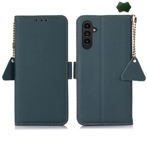 Samsung Galaxy A26 5G Side-Magnetic TJ Genuine Leather RFID Phone Case - Green