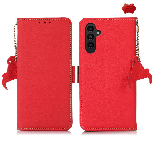 Samsung Galaxy A26 5G Side-Magnetic TJ Genuine Leather RFID Phone Case - Red