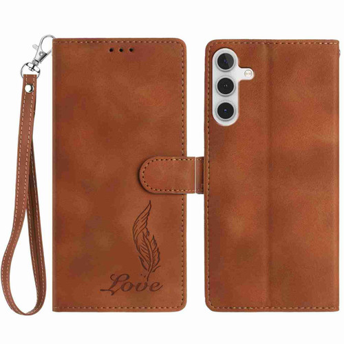 Samsung Galaxy A26 5G Skin Feel Embossed Feather Leather Phone Case - Brown