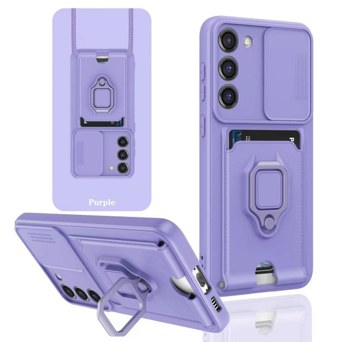 Samsung Galaxy A26 5G Sliding Camshield Magnetic Card Holder Silicone Phone Case - Light Purple