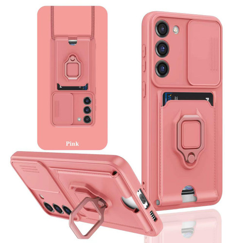 Samsung Galaxy A26 5G Sliding Camshield Magnetic Card Holder Silicone Phone Case - Pink