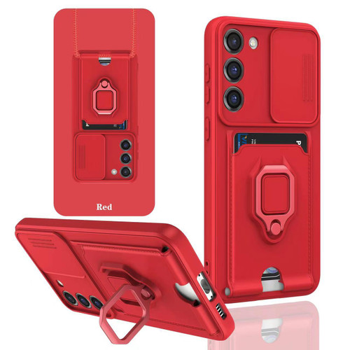 Samsung Galaxy A26 5G Sliding Camshield Magnetic Card Holder Silicone Phone Case - Red