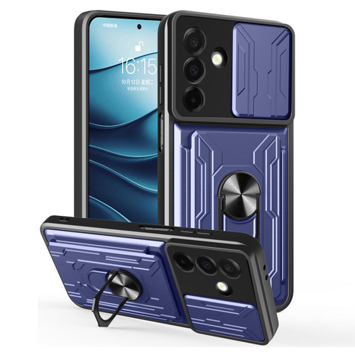 Samsung Galaxy A26 5G Sliding Camshield TPU+PC Phone Case with Card Slot - Blue