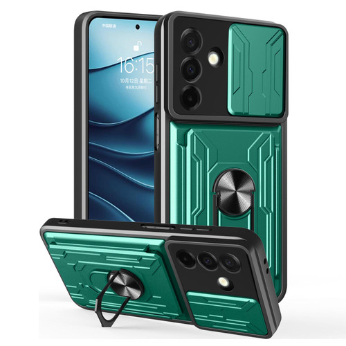 Samsung Galaxy A26 5G Sliding Camshield TPU+PC Phone Case with Card Slot - Dark Green Samsung Galaxy A26 5G Sliding Camshield TPU+PC Phone Case with Card Slot - Dark Green