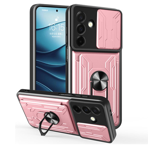 Samsung Galaxy A26 5G Sliding Camshield TPU+PC Phone Case with Card Slot - Rose Gold