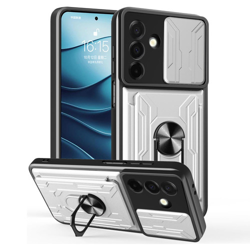 Samsung Galaxy A26 5G Sliding Camshield TPU+PC Phone Case with Card Slot - White Samsung Galaxy A26 5G Sliding Camshield TPU+PC Phone Case with Card Slot - White