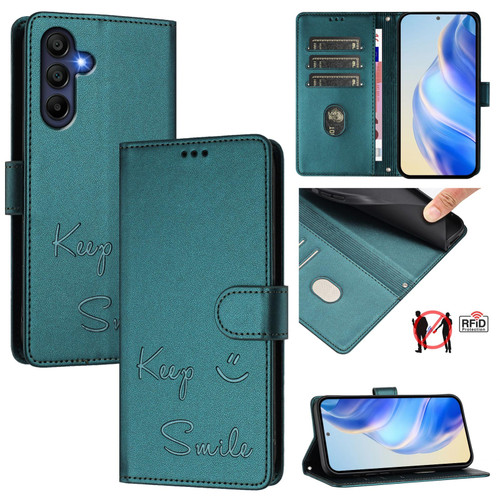 Samsung Galaxy A26 5G Smile Embossing RFID Leather Phone Case - Peacock Green