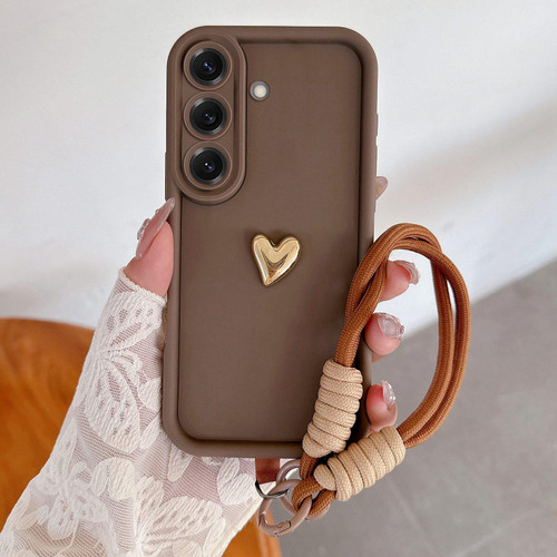 Samsung Galaxy A26 5G Solid Color 3D Love TPU Phone Case with Lanyard - Brown