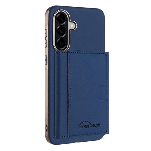 Samsung Galaxy A26 5G Solid Color Horizontal Magnetic Card Bag RFID MagSafe Phone Case - Dark Blue