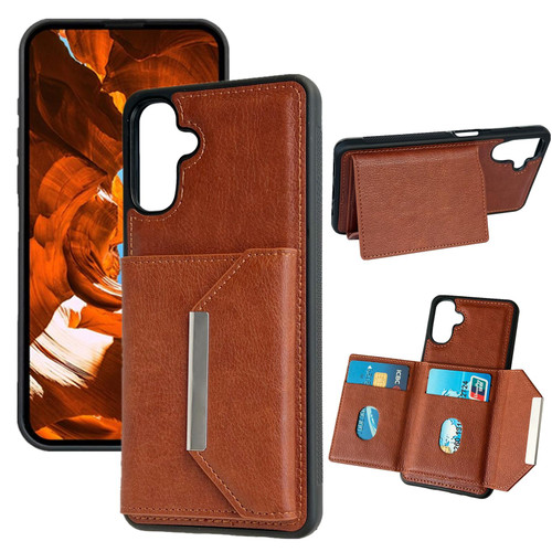 Samsung Galaxy A26 5G Solid Color Metal Buckle Card Slots Bag Phone Case - Brown