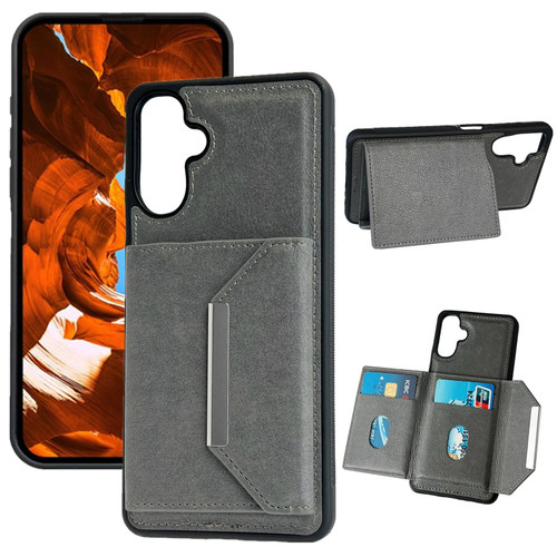 Samsung Galaxy A26 5G Solid Color Metal Buckle Card Slots Bag Phone Case - Grey Samsung Galaxy A26 5G Solid Color Metal Buckle Card Slots Bag Phone Case - Grey