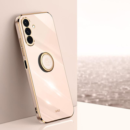 Samsung Galaxy A26 5G XINLI Straight Edge 6D Electroplate TPU Phone Case with Ring Holder - Pink Samsung Galaxy A26 5G XINLI Straight Edge 6D Electroplate TPU Phone Case with Ring Holder - Pink