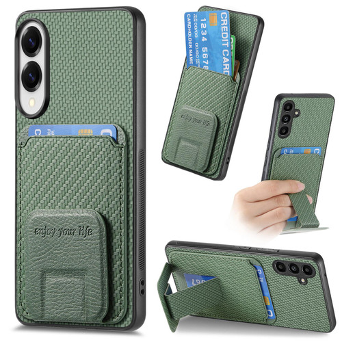 Samsung Galaxy S25 Edge 5G Carbon Fiber Card Bag Fold Stand Phone Case - Green
