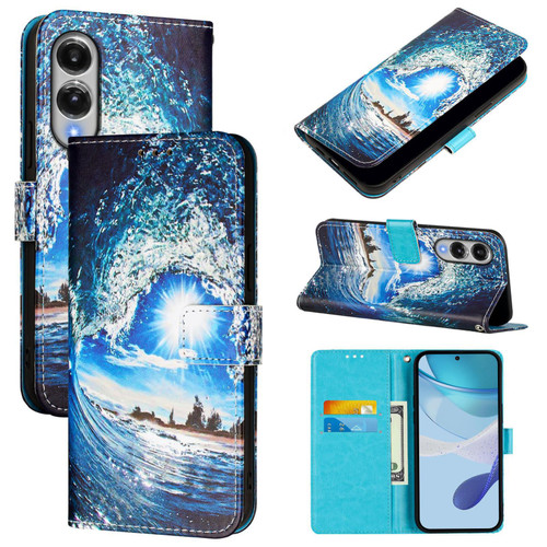 Samsung Galaxy S25 Edge 5G Colored Drawing Pattern Plain Weave Leather Phone Case - Waves And Sun