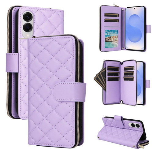 Samsung Galaxy S25 Edge 5G Crossbody Rhombic Zipper Tower Buckle Leather Phone Case with Lanyard - Purple